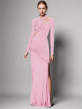 Robe longue fendue à découpes ajourées